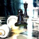 Chess board with king and pawn pieces