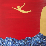 Diving off the cliff into the sea