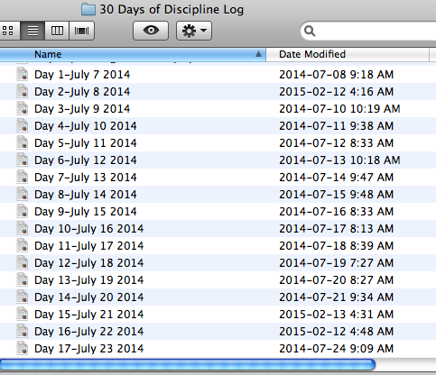 30 Days of Discipline daily log