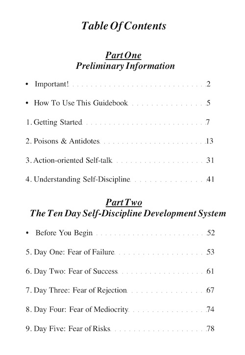 Self Discipline in 10 Days Table of Contents