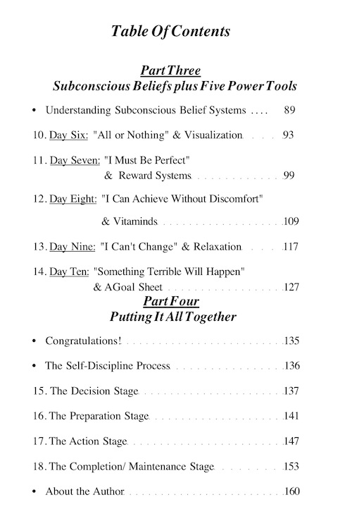 Self Discipline in 10 Days Table of Contents page 2