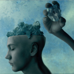 Artwork of a person putting garbage in their mind