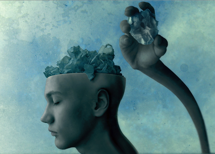 Art of a person putting garbage into their mind