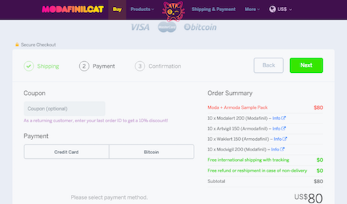 ModafinilCat Payment Options
