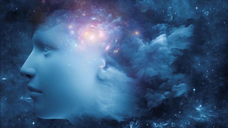 A face travelling through the cosmos to represent consciousness and peak experience