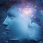 A face travelling through the cosmos to represent consciousness and peak experience