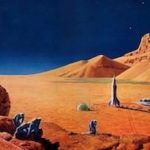 Artists depiction of humans on Mars in the future