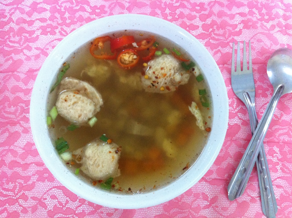Soup for breakfast at a vipassana silent mediation retreat at Doi Suthep Buddhist temple in Chiang Mai, Thailand