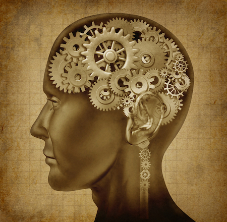Pattern recognition illustrated by gears turning in the brain of an INTJ