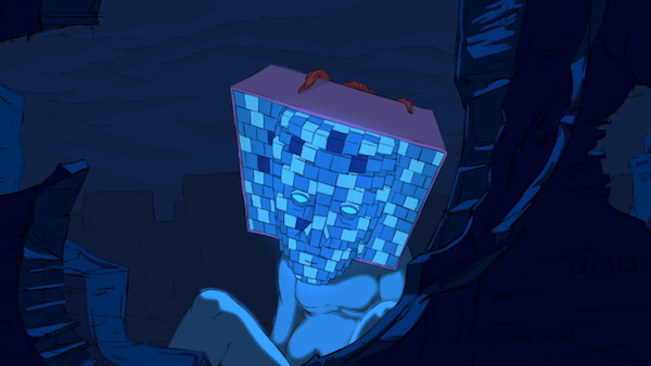 Still from Blockhead The Music Scene music video art by Anthony F. Schepperd