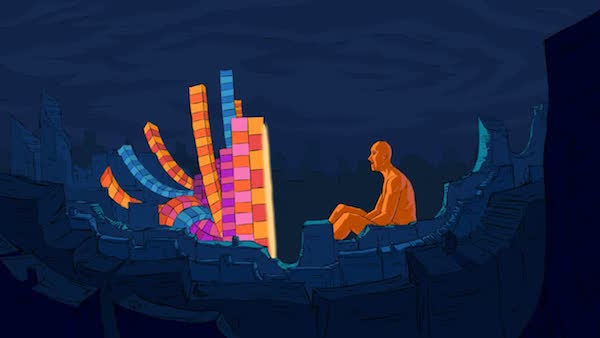 Still from Blockhead The Music Scene music video art by Anthony F. Schepperd