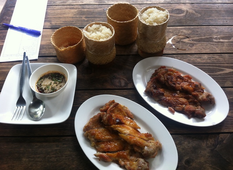 Crispy chicken from Chiang Mai, Thailand with sticky rice