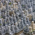 Japanese gravestones in a graveyard in Kyoto